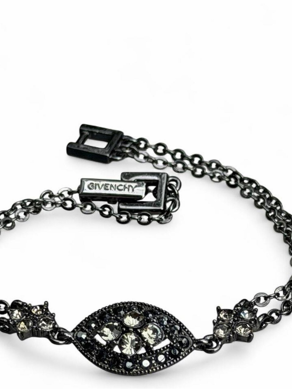 Beautiful Vintage Signed Givenchy Gunmetal Bracelet, Art Deco Style Oval Station